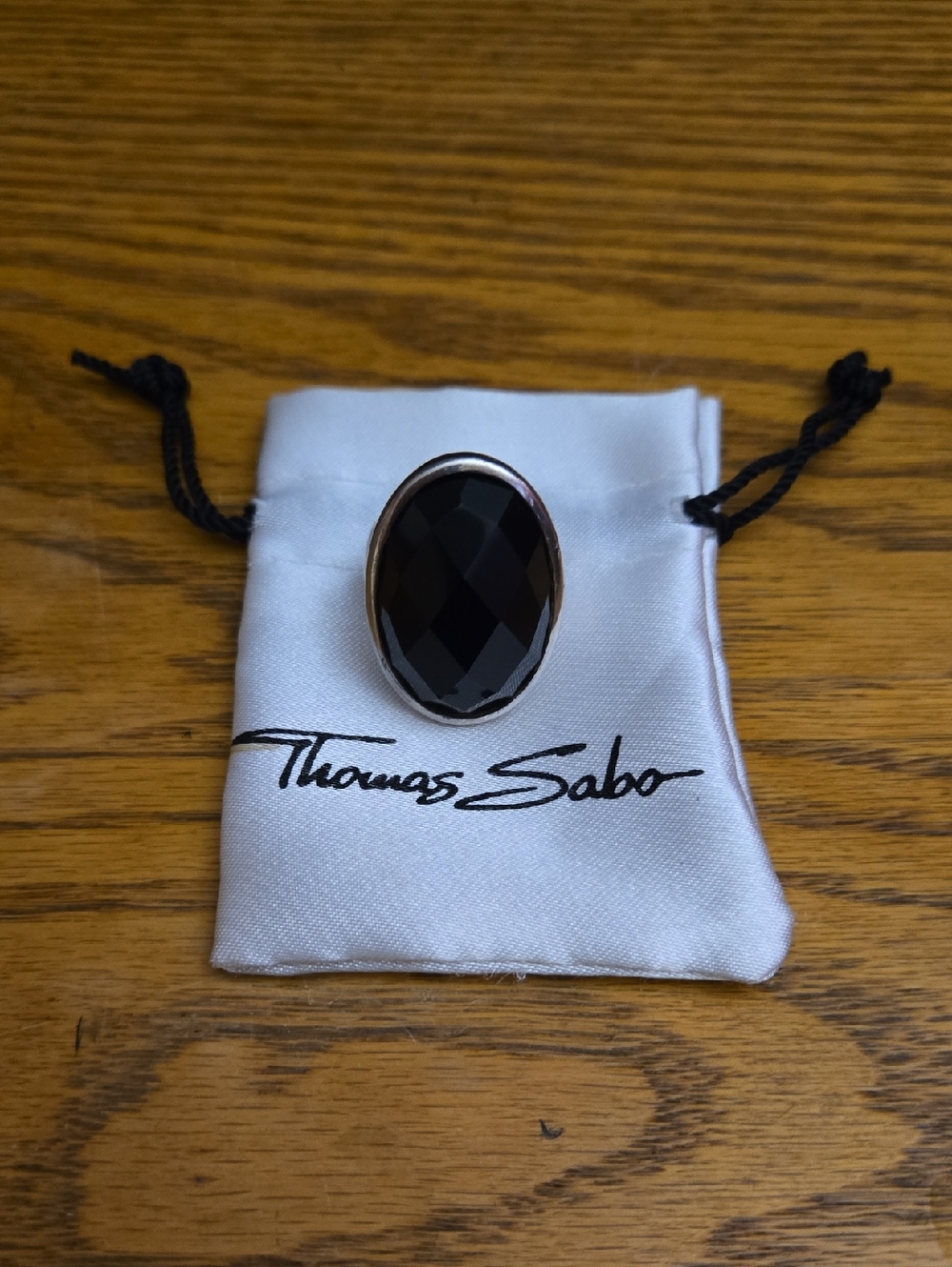Thomas Sabo Silver Ring with Black Faceted Oval Stone